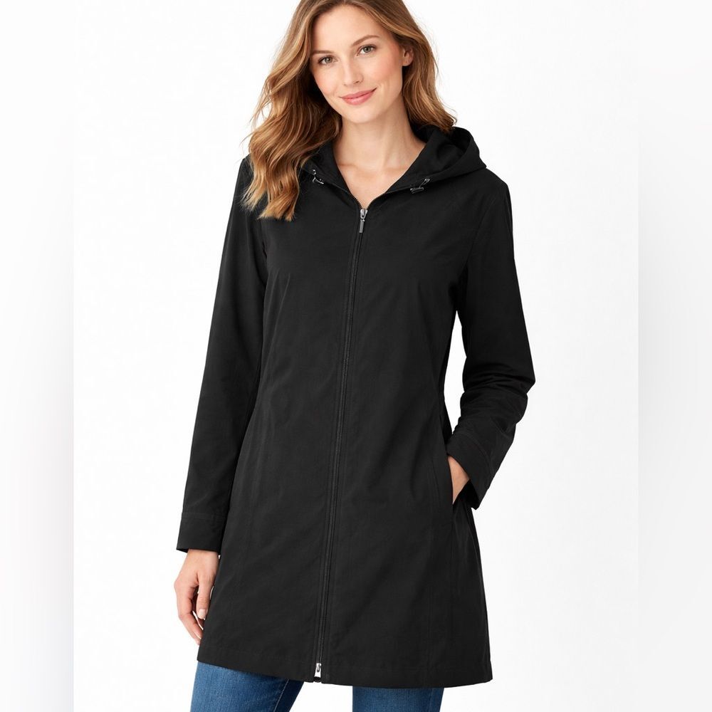 Anne Klein Black Hooded Walking Coat 2X
